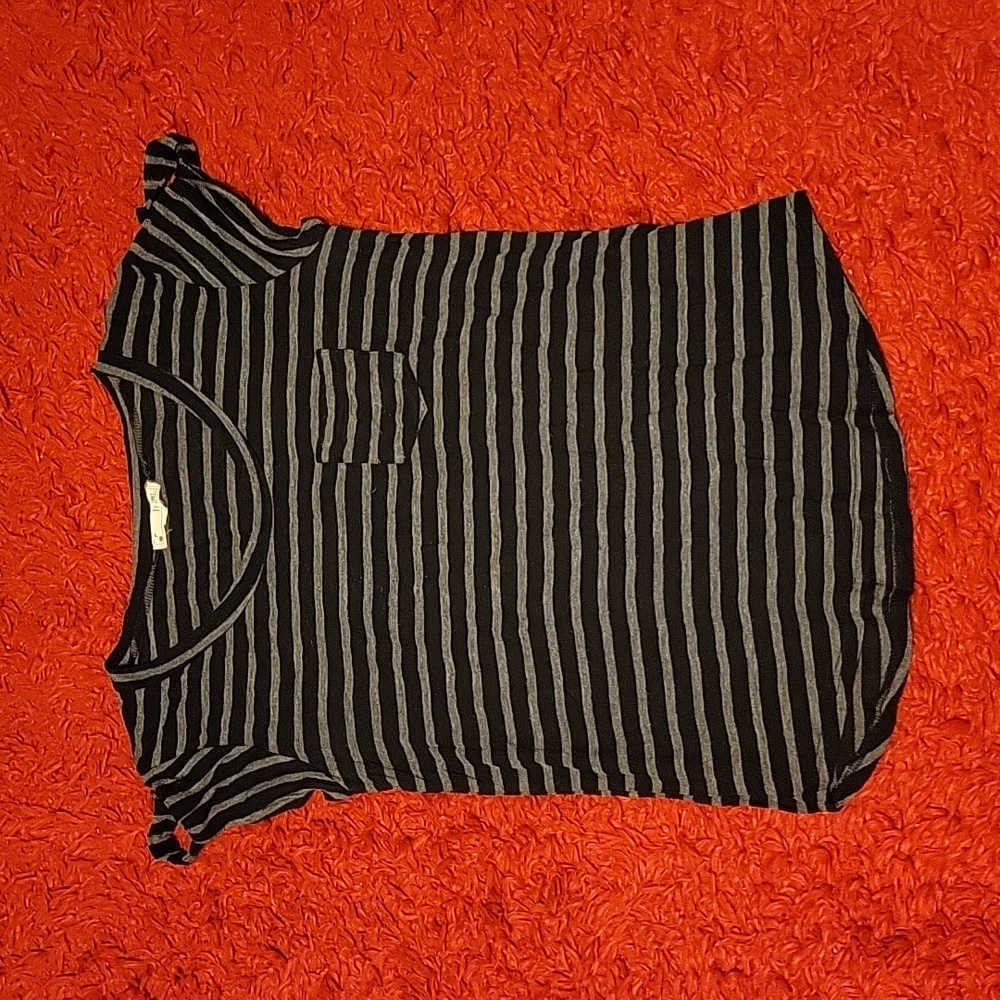 Black and grey striped it girl shirt women's size small